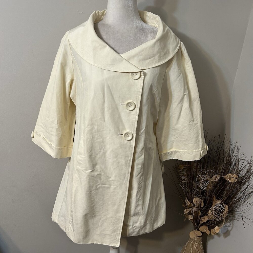 Vtg NWT Trilogi Swing Trench Jacket Statement Retro Mod Lightweight Cream Sz XL